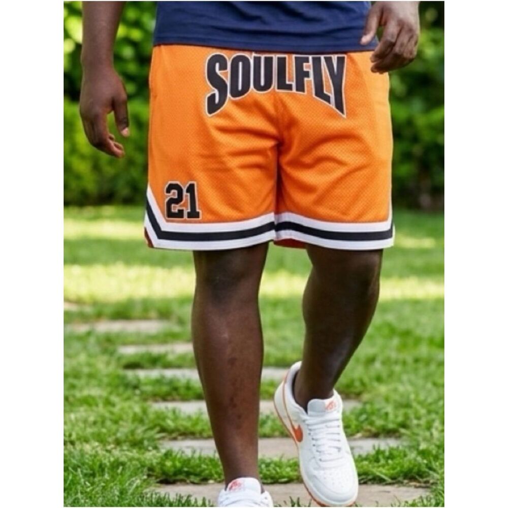NWT Rod Wave Soulfly Orange Black Logo Basketball  Shorts 21 Drawstring- Size XL